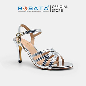 Giày sandal cao gót nữ ROSATA RO543 xỏ ngón phối dây mũi tròn quai cài hậu dây mảnh gót nhọn 7cm xuất xứ Việt Nam - Bạc