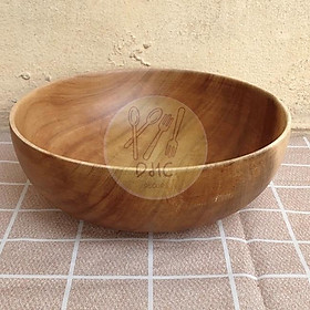 Mua Bát gỗ Keo nguyên khối kích thước lớn (23x9cm) đựng Salad/món trộn/hoa quả/đồ khô
