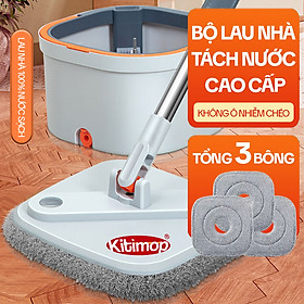 Bộ Cây Lau Nhà Tách Nước Bẩn KITIMOP N08 PRO, Thùng Lau Nhà Tự Vắt Thông Minh, Chổi Lau Nhà 360 Độ, Lau Sàn Làm Sạch