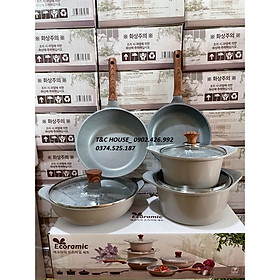Mua BÔ 5 NỒI CHẢO CAO CẤP ĐẾ TỪ ECORAMIC (NỒI 20CM  24CM  CHẢO CẠN 24CM  CHẢO SÂU 26CM  NỒI LẨU 28CM)