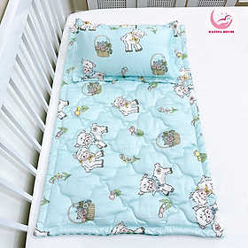 Bộ nệm cho bé tencel 60s Katina House, vải bóng mượt mát lạnh, gối gòn lông vũ êm ái