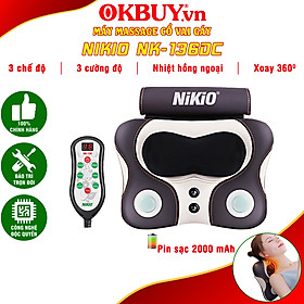 Máy (Gối) Massage Đấm Bóp Cổ Vai Gáy Nikio NK-136AC - Con Lăn 3D Xoa Bóp Chuyên Sâu Kết Hợp Hồng Ngoại Trị Liệu Đau Mỏi Cổ, Hỗ Trợ Mát Xa Lưng