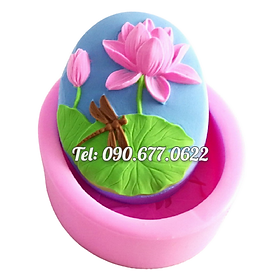 Khuôn silicone làm bánh, trung thu, rau câu hoa sen cành hình Oval loại 9 cm - Mã số 1564