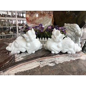 Cặp Tỳ Hưu phong thủy đá cẩm thạch trắng - Dài 30 cm