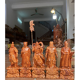 Bộ tượng điêu khắc ngũ hổ tướng bằng gỗ hương đá kt cao 40×20×14cm 