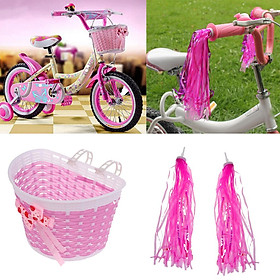 Kids Girls Bike Scooter Front Basket Handlebar Grip Tassels Streamers Decor
