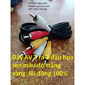 Dây AV hoa sen 3 ra 3 đầu hoa sen màu  đỏ vàng trắng lõi đồng 100%,dây av audio,dây av hoa sen