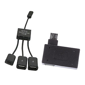 3 in 1 USB 2.0 OTG Cable Adapter, Micro USB Hub USB OTG Extension Adapter+90 degree Left Angle Micro USB 2.0 OTG Host Adapter with USB Power