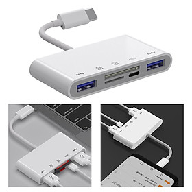 USB C Hub Adapter for  Pro, Multi-Ports Dongle with USB C, 5 in 1 USB C Hub, USB C to TF Card Reader 2 USB 3.0 and USB C Port Adapters.