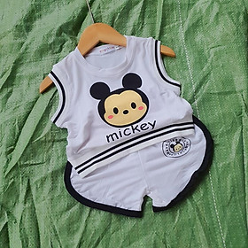 Bộ quần áo trẻ em sát nách in hình ngộ nghĩnh dễ thương chất cotton 4 chiều bo chun cho bé trai và bé gái size 7-20kg