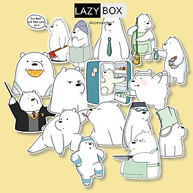 Bộ sticker chống thấm nước trang trí mũ bảo hiểm, laptop chủ đề 3 chú gấu we bare bears ( 20 hình)