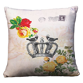 Gối vuông vương miện và chim - GVVT021