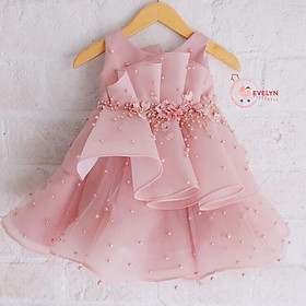 Đầm công chúa voan hồng cho bé từ 1 - 12 tuổi