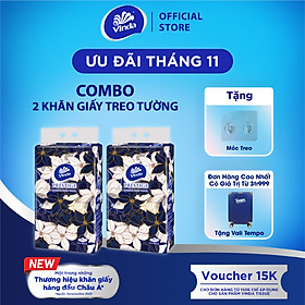 [2 GÓI KHĂN TREO TƯỜNG TẶNG 1 MÓC TREO] Khăn giấy treo tường cao cấp Vinda Prestige 4D 3 lớp 212 tờ