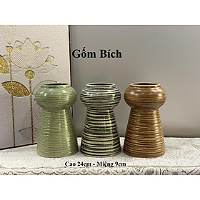 Bình Hoa Lọ Hoa Giả Vuốt Dáng Búp Bê Tròn Men Mộc Gốm Sứ Bát Tràng - Gốm Bích