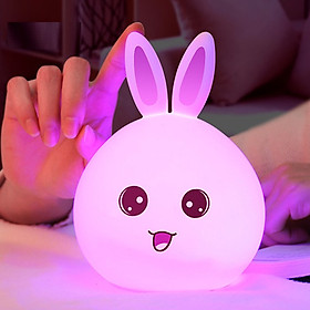 Đèn led mini hình thỏ ngộ nghĩnh trang trí để bàn đổi màu phát sáng cao cấp (Tặng bộ 6 con bướm dạ quang nhiều màu sắc)