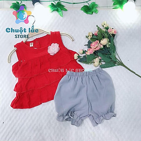 Sét bộ quần áo bé gái siêu xinh chất đũi mát mẻ kiểu áo bèo nhiều tầng quần bo cho bé từ 8kg đến 22kg