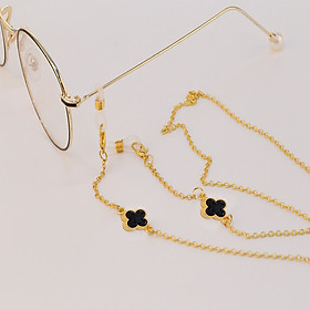 Dây đeo gọng kính dây chuyền đeo vòng cổ mang kính chống rơi vỡ thất lạc charm cỏ 4 lá đen độc đáo