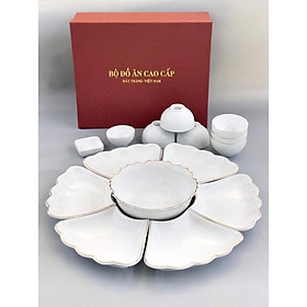Mua Bộ bát đĩa hoa mặt trời  viền vàng. Gốm sứ Bát Tràng cao cấp.