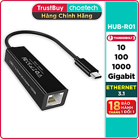 Mua Bộ Chuyển Đổi Mạng LAN Ethernet 3.1 Type C to RJ45 10/100/1000 Gigabit CHOETECH HUB-R01 - Hàng Chính Hãng