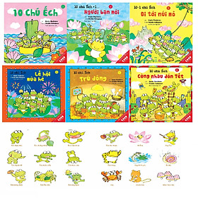 Sách Ehon - Combo 10 chú Ếch phần 1 (6 cuốn) 10 chú ếch , Những người bạn mới, 10 Chú Ếch đi tới núi mõ, Lễ Hội mùa hè, 10 Chú ếch trú đông, Cùng nhau đón Tết, Sticker 10 Chú ếch