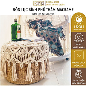 Ghế đôn lục bình phù thảm Macrame URSPACE trang trí decor phong cách Bắc Âu/ HYACINTH OTTOMAN STOOL WITH MACRAME CARPET