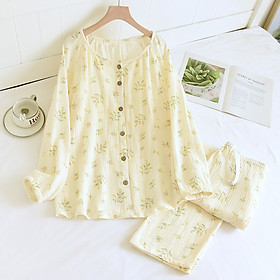 Bộ Đồ Bầu Và Sau Sinh Dài Tay Có Khe Mở Cho Con Bú Chất Liệu Xô Muslin M6