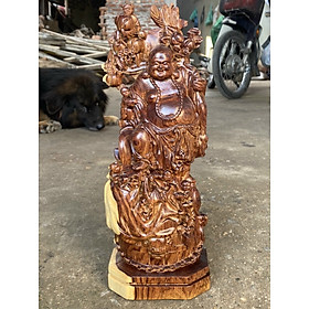 Hình ảnh Tượng phật di lặc ngũ phúc được làm bằng chất liệu gỗ cẩm liền khối đẹp long lanh kt cao 40×15×10cm
