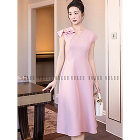 Đầm hồng xếp ly vai NGADO , đầm kiểu Nữ , đầm dự tiệc , công sở