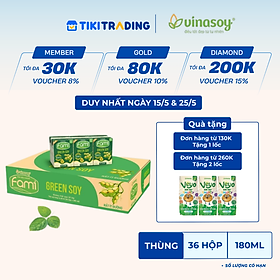 Thùng sữa đậu nành Vinasoy Fami Green soy rất ít đường (**) (36 hộp x 180ml)