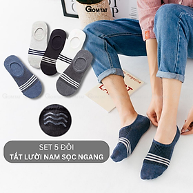 Vớ lười nam mẫu 3 sọc ngang, tất nam đi giày lười cotton có đệm cao su chống tuột five-luoi-socngang