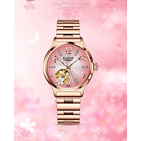 Đồng hồ nữ chính hãng KASSAW K900-1 ,Fullbox, Kính sapphire ,chống xước,chống nước,mặt hồng vỏ vàng hồng dây kim loại, thép không gỉ 316L, Mới 100%,Bảo hành 24 tháng,thiết kế lộ cơ đơn giản,trẻ trung và sang trọng