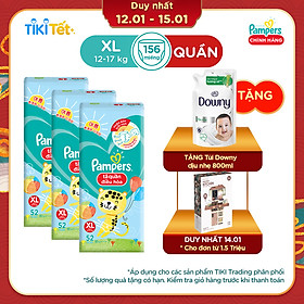 Combo 3 Tã Quần Pampers Điều Hoà Gói Lớn XL52 - Tặng 1 túi Downy dịu nhẹ 800ml