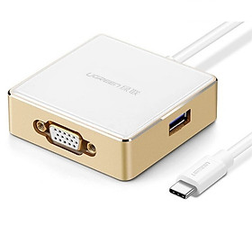 Bộ chuyển đổi USB type C sang VGA cùng Hub USB 1 cổng 3.0 và 2 cổng 2.0; hỗ trợ cổng sạc Macbook USB - C UGREEN US183 30442 - Hàng chính hãng