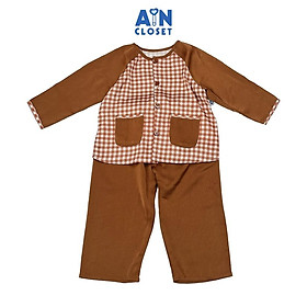 Bộ quần áo Bà Ba Dài unisex cho bé hoạ tiết Caro Lụa Nâu - AICDBTJJEF3Y - AIN Closet