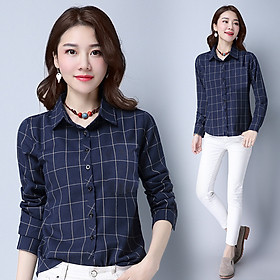 Áo sơ mi caro kiểu nữ công sở thiết kế thời trang Haint Boutique cổ sơ mi cơ bản Sm191