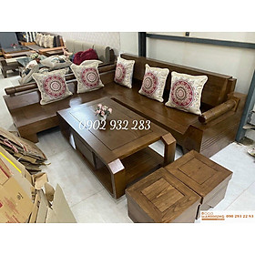 Bộ bàn ghế sofa phòng khách góc mẫu kim cương màu óc chó - Đồ Gỗ Mạnh Hùng