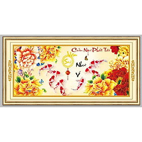 Tranh thêu chữ thập Cửu ngư phát tài 107x52cm - chưa thêu