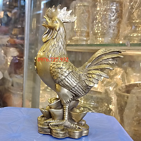 Tượng gà chữ phúc bằng đồng cao 18cm, tường gà đồng, tượng gà phong thủy