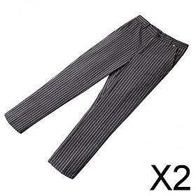 2xChef Work Pants Restaurant Kitchen Uniform Cook Trousers Elastic Waist L Stripe