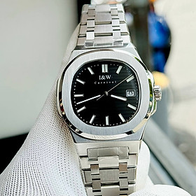 Đồng hồ nam chính hãng I&W Carnival 721G1-T2 kính sapphire,chống xước,chống nước 50m,Bảo hành dài hạn,máy cơ (automatic),mặt đen viền trơn dây thép không gỉ
