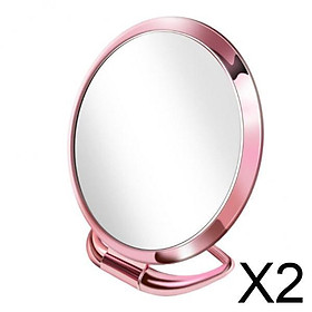 2xPortable Travel Fold Tabletop Mirror Makeup Stand Mirror Pink Oval