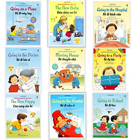 Combo Những trải nghiệm đầu tiên của bé : Going on Phane - Bé đi máy bay + The New Baby - Đón chào em bé + Going on the Hospital - Bé đi bệnh viện + Going to the Doctor - Bé đi bác sĩ + Moving House - Bé chuyển nhà + Going to the Party- Bé dự tiệc + The new Puppy - Cún cưng của bé + Going to the Dentist - Bé đi nha sỹ + Going to the School - Bé đi học- Tặng kèm bookmark