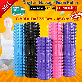 Con Lăn Yoga Massage Foarm Roller Ống Trụ Xốp Tập Thể Thao Giãn Cơ Có gai Roam Rollet Cao Cấp Chính Hãng Amalife - Xanh Dương,Gai dẹt Dài 33*12cm