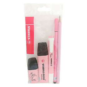 Combo 3 Bút Dạ Quang Stabilo Pastel (Hồng Phấn) + Bút Lông Stabilo Pen68 Pn68-29 + Bút Chì Gỗ Stabilo Pastel Pc421R ( Hồng Pastel)