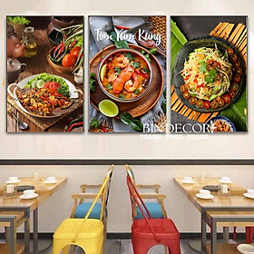 (ẢNH THẬT) Tranh treo tường tráng gương món thái 4 trang trí decor quán nhà hàng thái kèm đinh treo
