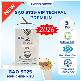 Gạo ST25-VIP Premium TECHPAL túi giấy 5Kg | Phiên bản 2026 | Đạt chuẩn Global GAP
