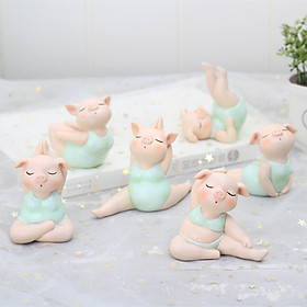 Tượng Yoga - Bộ 6 heo xinh tập Yoga siêu cute trang trí nội thất