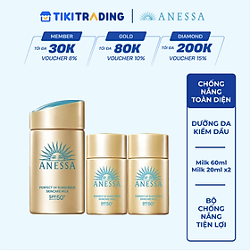 Bộ sản phẩm Kem chống nắng dạng sữa dưỡng da kiềm dầu bảo vệ hoàn hảo (Anessa Gold Milk 60ml + Gold Milk 20ml x2)