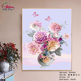 Mua Tranh sơn dầu tự tô số hoá Tranh hoa mẫu đơn nhẹ nhàng trang trí phòng khách HL0928
